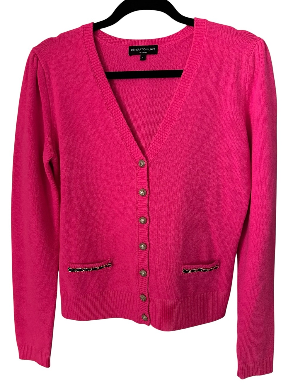 Generation Love Hot Pink V-Neck Button Cardigan Sweater Size Large